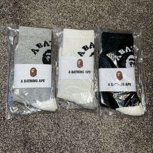 Men's 3 Bape Sock bundle Gray, White, Black